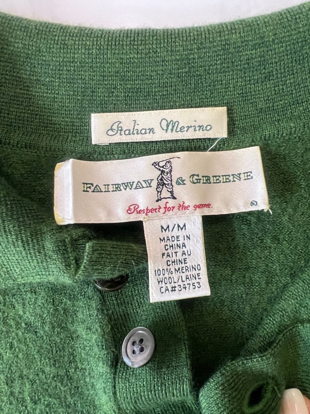Vintage 100% Italian Wool Fairway & Greene Green Polo Sweater - Picture 2 of 4